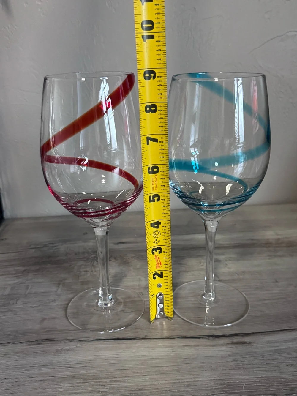 Pier 1 Hand-Blown Swirline Wine Glasses - Blue & Red Set